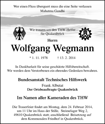 Traueranzeige von Wolfgang Wegmann von Neue Osnabrücker Zeitung GmbH & Co. KG