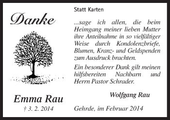 Traueranzeige von Emma Rau von Neue Osnabrücker Zeitung GmbH & Co. KG