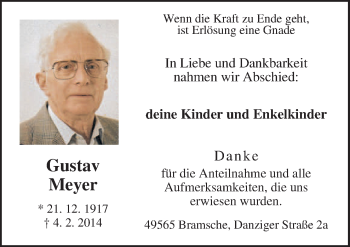 Traueranzeige von Gustav Meyer von Neue Osnabrücker Zeitung GmbH & Co. KG