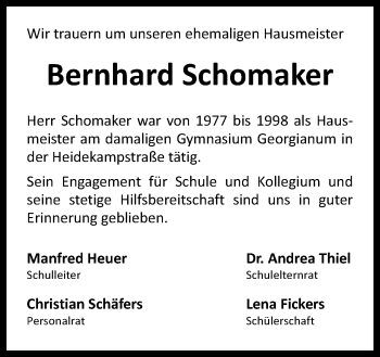 Traueranzeige von Bernhard Schomaker von Neue Osnabrücker Zeitung GmbH & Co. KG