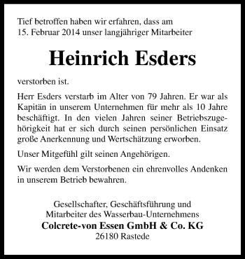 Traueranzeige von Heinrich Esders von Neue Osnabrücker Zeitung GmbH & Co. KG