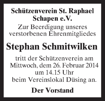 Traueranzeige von Stephan Schmitwilken von Neue Osnabrücker Zeitung GmbH & Co. KG