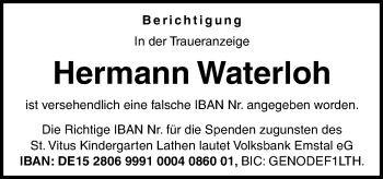 Traueranzeige von Hermann Waterloh von Neue Osnabrücker Zeitung GmbH & Co. KG