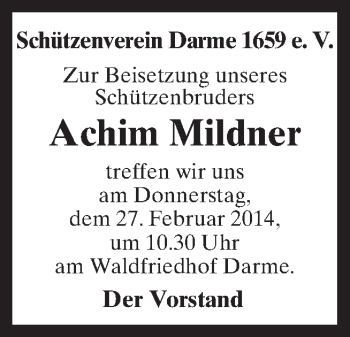 Traueranzeige von Achim Mildner von Neue Osnabrücker Zeitung GmbH & Co. KG