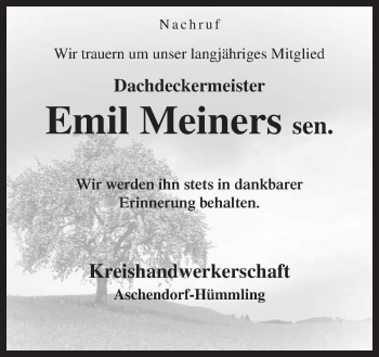 Traueranzeige von Emil Meiners sen. von Neue Osnabrücker Zeitung GmbH & Co. KG