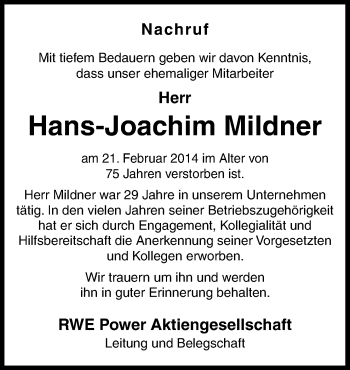 Traueranzeige von Hans-Joachim Mildner von Neue Osnabrücker Zeitung GmbH & Co. KG