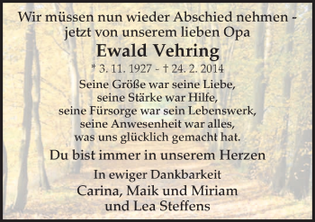 Traueranzeige von Ewald Vehring von Neue Osnabrücker Zeitung GmbH & Co. KG