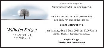 Traueranzeige von Wilhelm Kröger von Neue Osnabrücker Zeitung GmbH & Co. KG