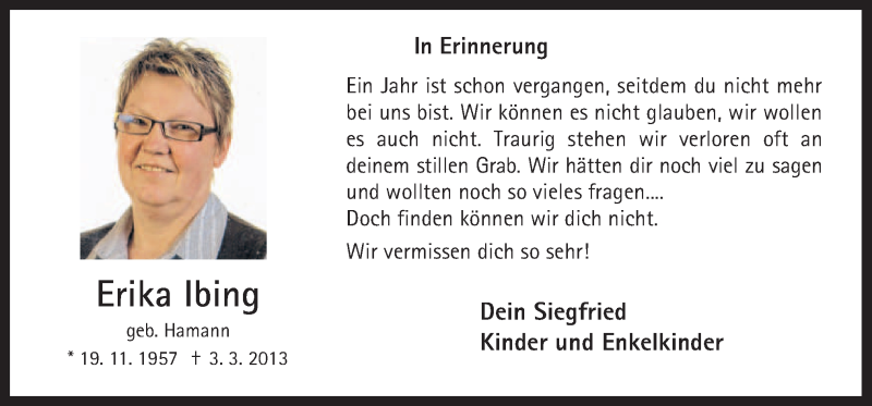  Traueranzeige für Erika Ibing vom 03.03.2014 aus Neue Osnabrücker Zeitung GmbH & Co. KG