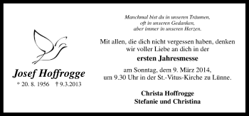 Traueranzeige von Josef Hoffrogge von Neue Osnabrücker Zeitung GmbH & Co. KG
