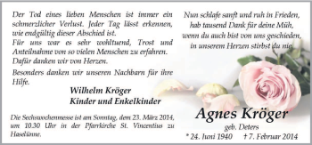 Traueranzeige von Agnes Kröger von Neue Osnabrücker Zeitung GmbH & Co. KG