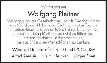Traueranzeige von Wolfgang Pleitner von Neue Osnabrücker Zeitung GmbH & Co. KG
