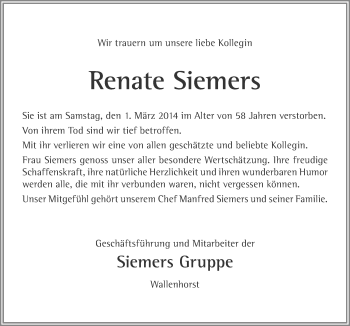Traueranzeige von Renate Siemers von Neue Osnabrücker Zeitung GmbH & Co. KG