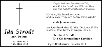 Traueranzeige von Idal Strodt von Neue Osnabrücker Zeitung GmbH & Co. KG