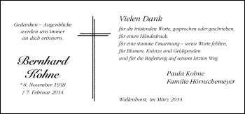 Traueranzeige von Bernhard Kohne von Neue Osnabrücker Zeitung GmbH & Co. KG
