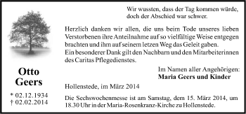 Traueranzeige von Otto Geers von Neue Osnabrücker Zeitung GmbH & Co. KG