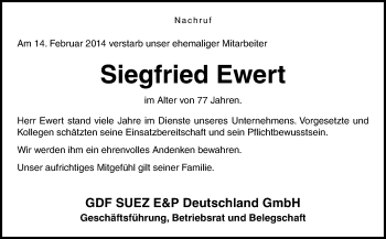 Traueranzeige von Siegfried Ewert von Neue Osnabrücker Zeitung GmbH & Co. KG