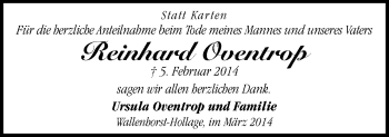 Traueranzeige von Reinhard Oventrop von Neue Osnabrücker Zeitung GmbH & Co. KG