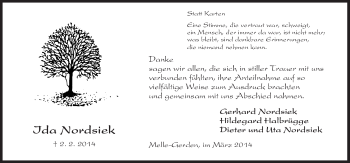Traueranzeige von Ida Nordsiek von Neue Osnabrücker Zeitung GmbH & Co. KG