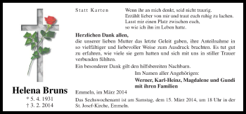 Traueranzeige von Helena Bruns von Neue Osnabrücker Zeitung GmbH & Co. KG