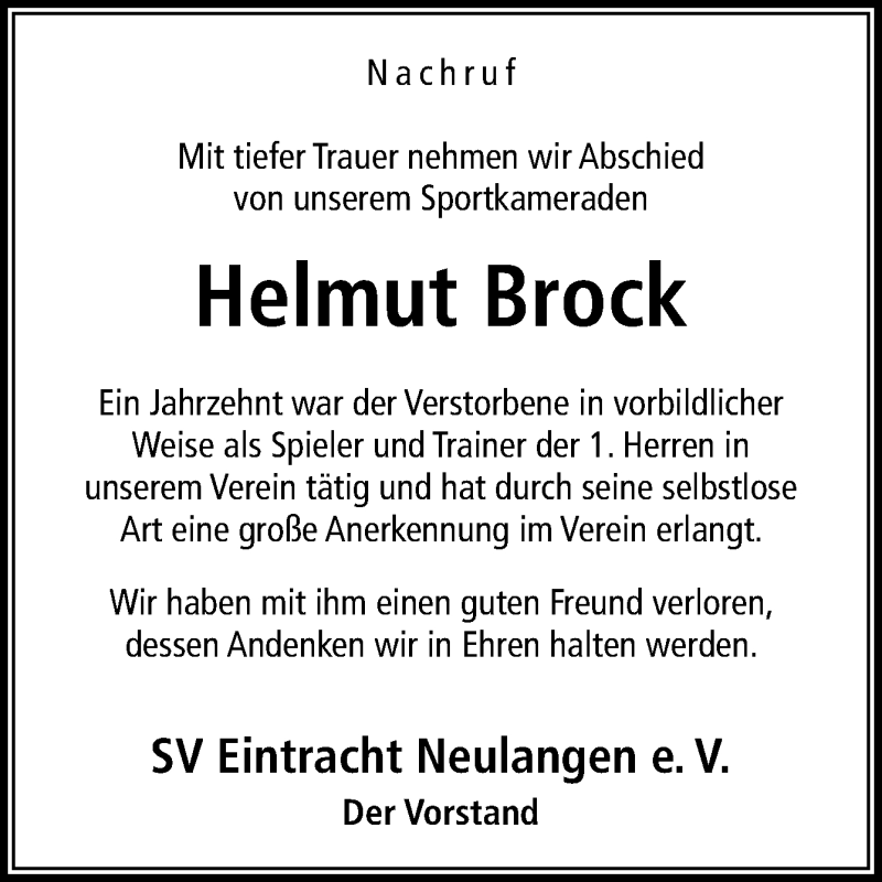  Traueranzeige für Helmut Brock vom 12.03.2014 aus Neue Osnabrücker Zeitung GmbH & Co. KG