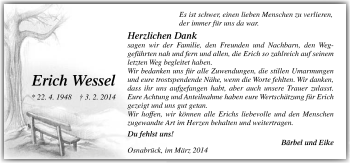 Traueranzeige von Erich Wessel von Neue Osnabrücker Zeitung GmbH & Co. KG