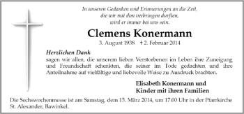 Traueranzeige von Clemens Konerrnann von Neue Osnabrücker Zeitung GmbH & Co. KG