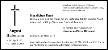 Traueranzeige von August Hülsmann von Neue Osnabrücker Zeitung GmbH & Co. KG