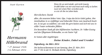 Traueranzeige von Hermann Hillebrand von Neue Osnabrücker Zeitung GmbH & Co. KG