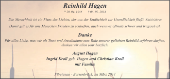 Traueranzeige von Reinhild Hagen von Neue Osnabrücker Zeitung GmbH & Co. KG