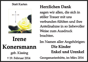 Traueranzeige von Irene Konersmann von Neue Osnabrücker Zeitung GmbH & Co. KG