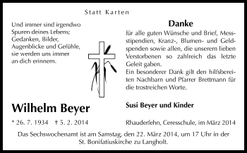 Traueranzeige von Wilhelm Beyer von Neue Osnabrücker Zeitung GmbH & Co. KG