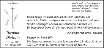 Traueranzeige von Theodor Diekotte von Neue Osnabrücker Zeitung GmbH & Co. KG