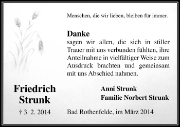 Traueranzeige von Friedrich Strunk von Neue Osnabrücker Zeitung GmbH & Co. KG