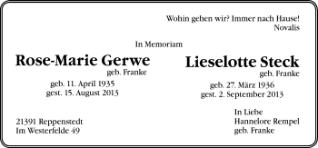 Traueranzeige von Rose-Marie Gerwe von Neue Osnabrücker Zeitung GmbH & Co. KG