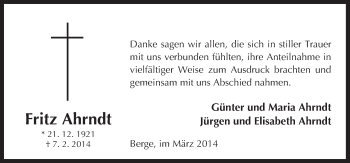 Traueranzeige von Fritz Ahrndt von Neue Osnabrücker Zeitung GmbH & Co. KG