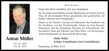 Traueranzeige von Anton Müller von Neue Osnabrücker Zeitung GmbH & Co. KG