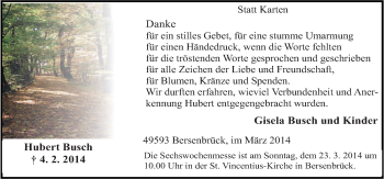 Traueranzeige von Hubert Busch von Neue Osnabrücker Zeitung GmbH & Co. KG