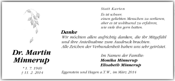 Traueranzeige von Martin Minnerup von Neue Osnabrücker Zeitung GmbH & Co. KG