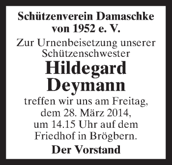 Traueranzeige von Hildegard Deymann von Neue Osnabrücker Zeitung GmbH & Co. KG