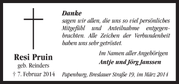 Traueranzeige von Resi Pruin von Neue Osnabrücker Zeitung GmbH & Co. KG