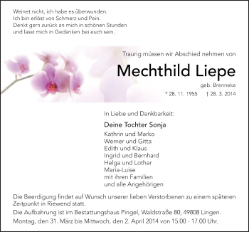 Traueranzeige von Mechthild Liepe von Neue Osnabrücker Zeitung GmbH & Co. KG