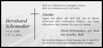 Traueranzeige von Bernhard Schomaker von Neue Osnabrücker Zeitung GmbH & Co. KG
