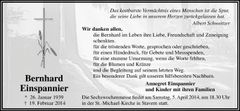 Traueranzeige von Bernhard Einspannier von Neue Osnabrücker Zeitung GmbH & Co. KG
