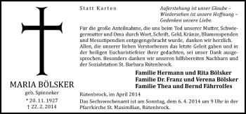 Traueranzeige von Maria Bölsker von Neue Osnabrücker Zeitung GmbH & Co. KG