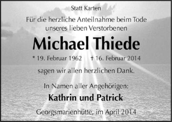 Traueranzeige von Michael Thiede von Neue Osnabrücker Zeitung GmbH & Co. KG