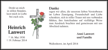 Traueranzeige von Heinrich Lanwert von Neue Osnabrücker Zeitung GmbH & Co. KG