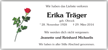 Traueranzeige von Erika Träger von Neue Osnabrücker Zeitung GmbH & Co. KG