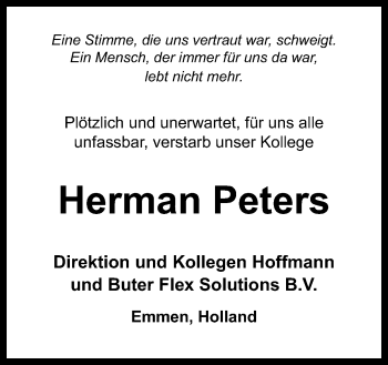 Traueranzeige von Herman Peters von Neue Osnabrücker Zeitung GmbH & Co. KG