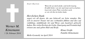 Traueranzeige von Werner M. Könemann von Neue Osnabrücker Zeitung GmbH & Co. KG